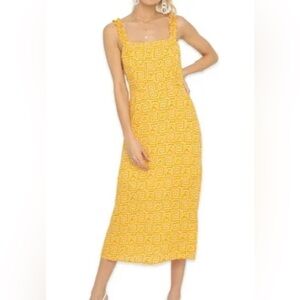 LUSH Mustard Yellow Geometric Midi Dress, EUC
